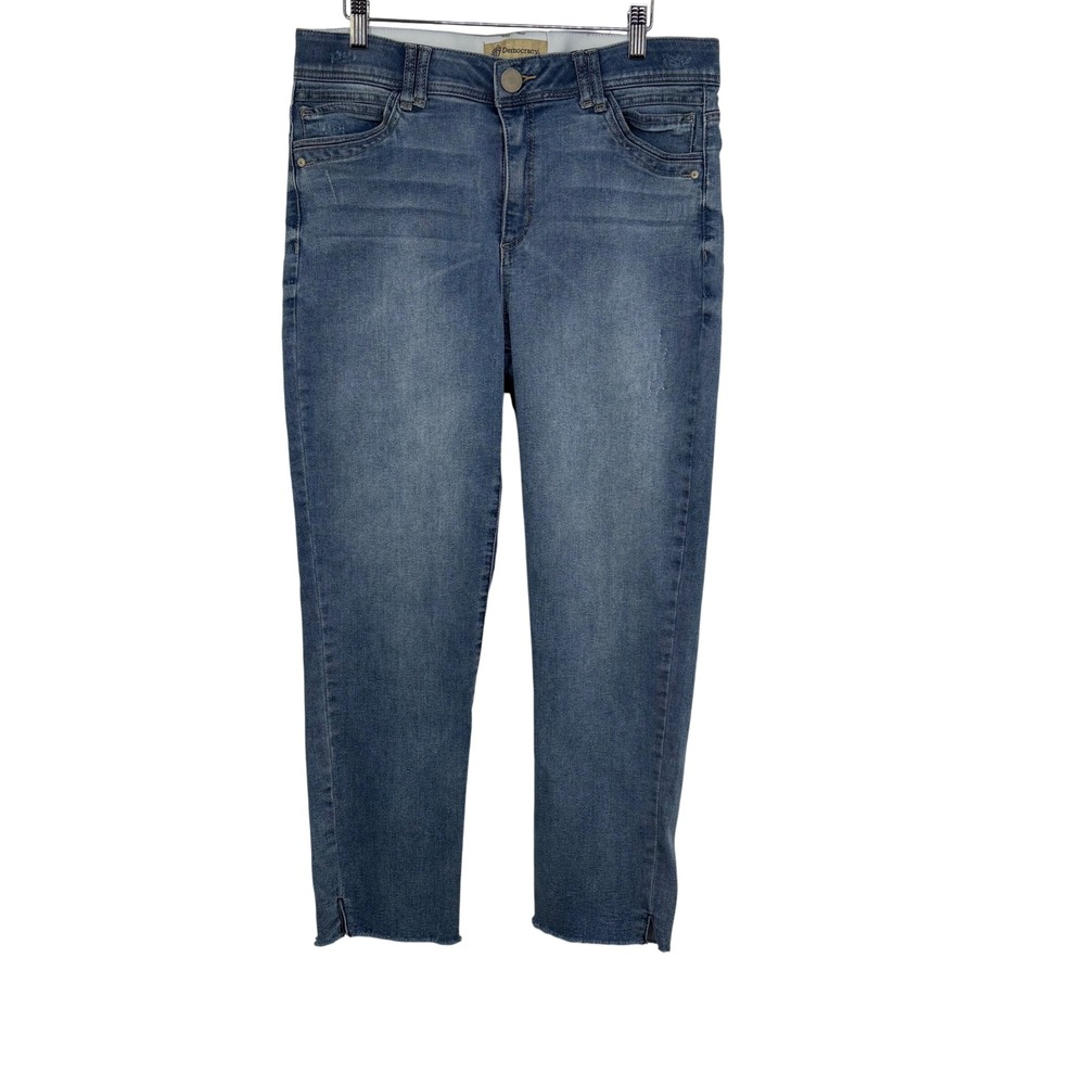 Democracy Ab Technology Medium Wash Ankle Jeans Raw Hem Size 14 Straight